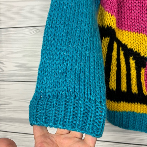 Vintage 80’s One Step Up Hand Knit Acrylic Colorblock Sweater Size Large - Picture 2 of 10